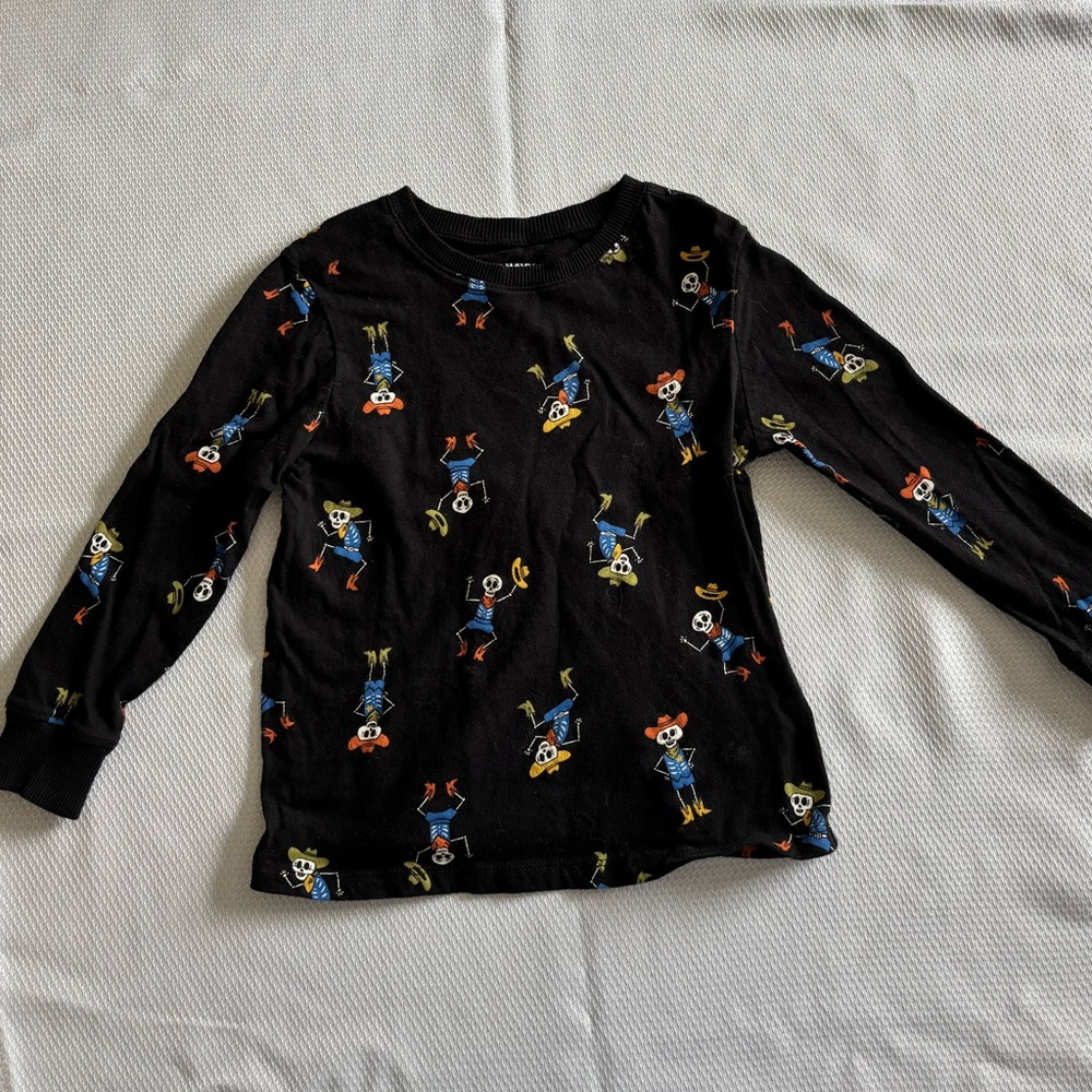 Kids Black Long Sleeve Shirt with Cartoon Print